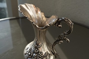 Designer Silver <b>Jug</b> With Floral Pattern Engraving And Slim Neck Handle Stylish <b>Jug</b> Suitable For Dining Serving And Display Use - Product Image 5