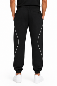 <b>Men's</b> Black Cotton Sweatpants With <b>White</b> Side piping Casual Joggers Mid Waist Regular Fit Autumn Wear <b>mens</b> <b>trousers</b> - Product Image 2