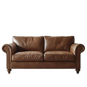 Elegante Sofá Loveseat de Cuero Marrón de 2 Plazas con Detalles de Tachuelas, Sofá Clásico para Sala de Estar u Oficina - Product Image 1