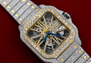 Montre analogique de luxe unisexe Hip Hop à quartz classique, entièrement sertie de moissanite VVS, avec boîtier carré bicolore or et argent et fermoir à vis, 3 ATM - Product Image 6
