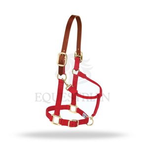 Nylon Horse <b>Halter</b> with Leather Crown Brass Hardware Adjustable Headcollar with Snap Hook - Product Image 4