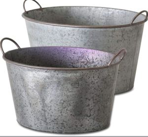 Juego de Macetas de Metal Galvanizado Rústico, Forma Elíptica, Macetas Duraderas para Flores, Decoración del Hogar, Contenedor para Plantas Verdes - Product Image 5