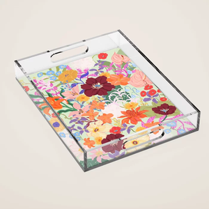 Flower Printed Acrylic tray Wholesale Price Rectangle Transparent Crafts For Birthday Party Table Decor & Food Serving Tray - Product Image 1