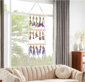 Étagère murale ronde en jute naturelle, artisanale, aux tons terreux, motif vertical Art Déco, thème floral, décoration rustique pour la maison - Product Image 2