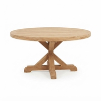 Table à manger moderne rustique en teck massif recyclé avec piétement croisé, pour la maison, la salle à manger, le bureau ou l'hôtel