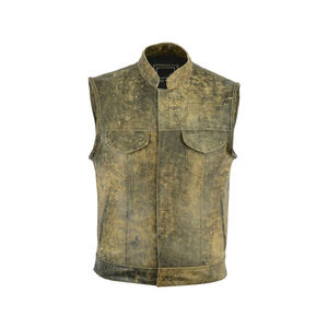 เสื้อกั๊กหนังวินเทจสำหรับขี่มอเตอร์ไซค์  แบบสั่งทำพิเศษสำหรับผู้ชาย  ระบายอากาศได้ดี สีน้ำตาลอมน้ำตาล  สไตล์ไบค์เกอร์  ติดซิปและกระดุม  สำหรับใส่เป็นเสื้อนอกในฤดูใบไม้ร่วง - Product Image 4