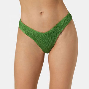 Conjunto de bikini de punto verde para mujer, top triangular con cuello halter, braga tipo tanga, traje de baño elástico a cuadros, push-up, ecológico, de dos piezas - Product Image 5