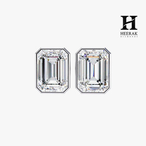 IGI Certified Lab Grown Diamond <b>Emerald</b> Cut <b>Stud</b> <b>Earrings</b> 14K 18K Solid White Gold Bezel Set Solitaire Diamond <b>Earrings</b> - Product Image 4