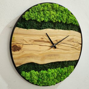 Moss Wood Grain Wall <b>Clock</b> Natural Rustic Green Moss Decor Handmade Wooden Round <b>Clock</b> Evergreen Woodland Moss Wall <b>Clock</b> - Product Image 6