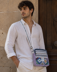 Sac bandoulière décoratif tissé avec forme compacte verticale, panneau frontal à motifs, fermeture éclair et sacs fourre-tout pour femmes - Product Image 2