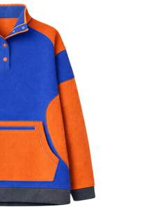 Sweat-shirt d'hiver surdimensionné en polaire bleu roi et orange pour femme avec col à boutons et poche kangourou – Fabricant sur mesure - Product Image 4