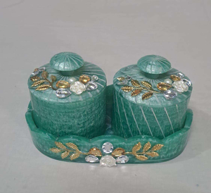 Resin Cylinder Jar Collection Crystal Pearl Details Luxury Eco-Friendly Lightweight Food Storage - Product Image 5