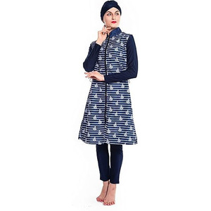 Factory Sales Muslim Swimwear Women Islamic Long Sleeve Front Zipper Swimsuit Hijab 3 Piece Patchwork Burkinis Wear <b>Bathing</b> Suit - Product Image 3