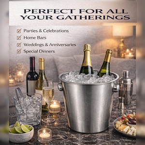 Premium Stainless Steel Wine Ice Bucket | Double Handle Beverage Chiller 2.5L Bar Party Champagne <b>Cooler</b> Bucket Silver Finish - Product Image 5