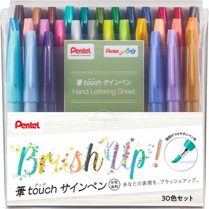 Ensemble de stylos pinceaux Pentel, trente couleurs, pointe de pinceau souple, encre à base d'eau, dessin, lettrage, calligraphie, journal, fournitures artistiques, Japon - Product Image 1