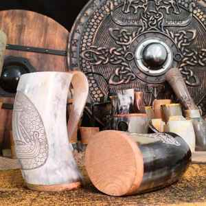 Vintage Style Eco-Friendly Horn Drinking <b>Mug</b> Premium Quality <b>Large</b> Capacity Tankard Beer Stein Historical Reenactment - Product Image 1