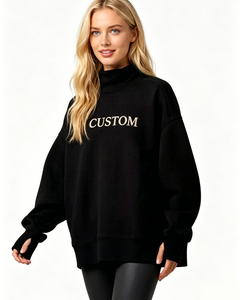 Sudadera Oversize de Cuello Alto para Mujer con Estampado de Letras, Tejida, Manga Larga, Hombros Caídos, Estilo Transpirable para Otoño, Cuello Simulado - Product Image 3