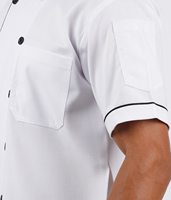 Veste de chef uniforme à manches courtes pour hommes, double boutonnage avec fermeture réversible, confortable et élégante, facile d'entretien et respirante