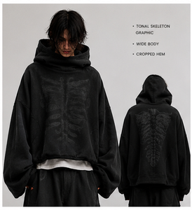 Hoodie à capuche large et épais en tissu délavé, imprimé ton sur ton, style streetwear - Product Image 4