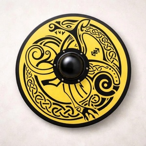 Decoración de Pared con Escudo Vikingo, Amarillo y Negro, Circular, Arte en Madera, Decoración de Pared Art Deco, Decoración del Hogar, Sala de Estar, Tema Animal Tradicional - Product Image 4