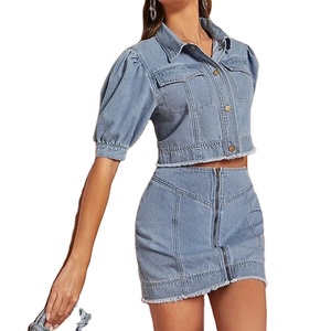 Hot Sale Summer Two Piece Denim Set Custom Solid Women Shirt and Skirt Set High Quality Denim Set Women Two Piece 2026 - Product Image 3