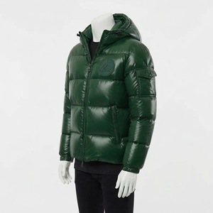 <b>Men's</b> <b>Green</b> Hooded Puffer <b>Jacket</b> Embossed Logo Eco-Friendly Quick Dry <b>Waterproof</b> Filled Casual Spring Coat Regular Fit Zipper - Product Image 2