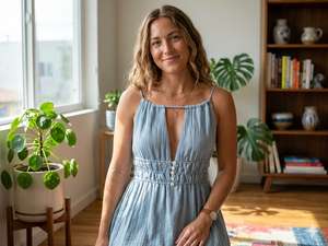 Elegante Vestido de Verano sin Mangas de Algodón Azul Cielo para Mujer, con Escote en V Profundo, Largo Midi y Corte Evase - Product Image 3