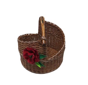 Vintage Rustic <b>Wicker</b> Magazine <b>Log</b> <b>Basket</b> Triangle Gabled Side Rattan Picnic <b>Basket</b> Fixed Horizontal Handle Open Top Storage Box - Product Image 4