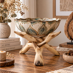 Support trépied en bois sculpté à la main en forme de cobra pour boules de cristal, coquilles d'ormeau, bols et décoration intérieure - Product Image 3