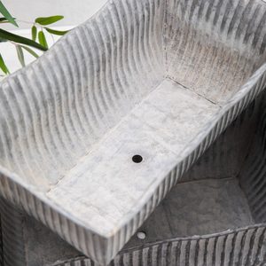 Customized Rectangular Galvanized Metal <b>Planters</b> with Ribbed Texture Outdoor Garden Containers Set of 2 - Product Image 3