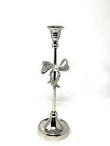 Elegant Silver Aluminum Candlestick <b>Holder</b> with Sparkling Crystal <b>Bow</b> Accent Modern Taper Candle Stand Wedding and Home Table De - Product Image 2