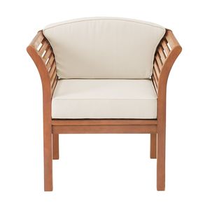 Fauteuil de salon élégant en teck avec coussin crème pour patio - Product Image 1