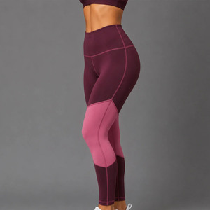 High Waisted Full Length Yoga <b>Leggings</b> Color Blocked Contrast Stitch Spandex Polyester Four-Way Stretch Pants - Product Image 2