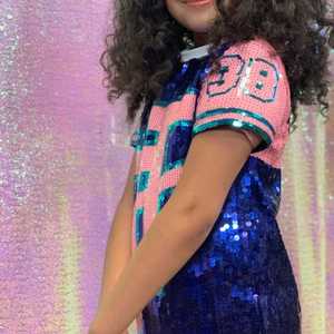 Vestido de lentejuelas para niñas Jack and Jill, conjunto de fiesta brillante de manga corta para jóvenes, top tipo túnica con bloques de color rosa y azul - Product Image 6