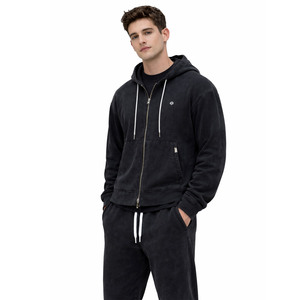 Sweat à capuche zippé vintage délavé, coupe oversize, en molleton de coton épais, survêtement, logo personnalisé, coupe ample, streetwear, fabricant ODM en gros - Product Image 3