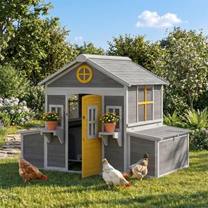 Pollaio in Legno Impermeabile per 2-4 Galline, Gabbia Esterna per Polli con Nidi e Casetta Gioco, 2 Finestre - Product Image 2
