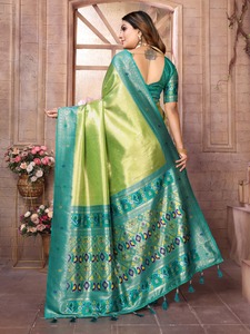 Sari en soie mélangée Banarasi pour femme, tissé Zari, tenue indienne traditionnelle, avec pièce de chemisier, séchage rapide, protection solaire, pour mariage et fête - Product Image 4