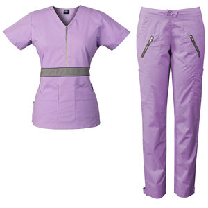 Ensemble de blouses médicales en coton biologique écologique respirant à col en V avec poches et pantalon à enfiler pour infirmières - Product Image 5