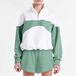 Plus Size <b>Women's</b> Color Blocked Fleece Sweatshirt & <b>Shorts</b> Set Stand Collar Loose Fit Casual Autumn Wear <b>Orange</b> White Panel Work - Product Image 2