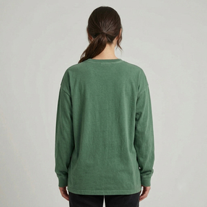 T-shirt décontracté à manches longues 100 % coton pour femme, coupe oversize avec épaules tombantes - Product Image 2