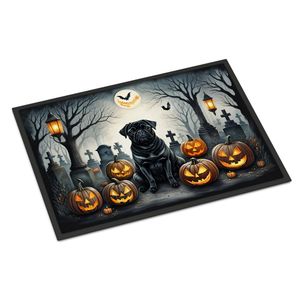 Black Pug Spooky Halloween <b>Doormat</b> Non-Slip <b>Washable</b> Low Pile 24H X 36W Indoor & Outdoor Entryway Rug for Front Door - Product Image 1
