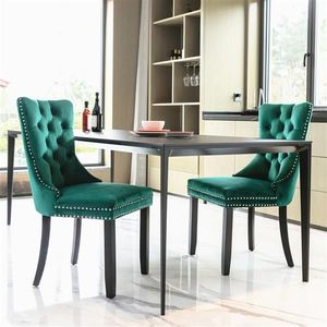 Modern High-End Collection 2pcs Contemporary Velvet Upholstered Dining Chair with Solid Wood Legs and Nailhead Trim - Product Image 1