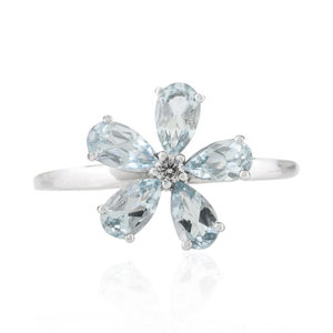 18K Yellow Gold Five Stone Aquamarine Diamond Cluster Ring Resizable - Product Image 2