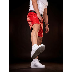 Pantalones Cortos de Cuero PU Rojos Personalizados con el Logotipo Propio, Diseño Más Reciente, Hechos a Mano, Cómodos para Hombre, Moda Urbana - Product Image 4