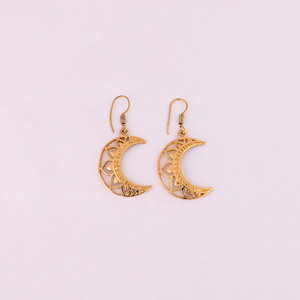 Silver Plated Brass Alloy Trendy Wedding Crescent Moon Drop <b>Earrings</b> 45x10MM Size - Product Image 2