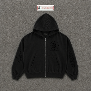 Sweat-shirt à capuche noir surdimensionné avec logo et poche sur le devant, style streetwear, manches classiques, en coton French Terry, pour l'automne, SAL - Product Image 5