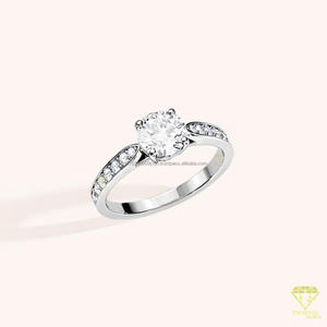 Round Cut Moissanite Diamond Engagement <b>Ring</b> Pave <b>Solitaire</b> Bridal Wedding <b>Ring</b> White Gold Promise Jewelry for Women - Product Image 3