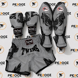 Guantes de Boxeo Cortos de Muay Thai para Gemelos, con Protección para Tibias, Cierre de Velcro, Diseño de Dragón Azul Marino, para Adultos, Disponibles en Todos los Colores - Product Image 4