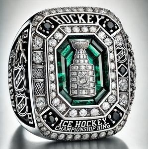 Anillos de Hockey Personalizados en Rodio Plateado, Plata de Ley 925 con Circonita Cúbica AAAAA - Product Image 1