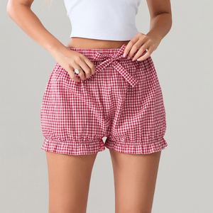 Mid Waist <b>Red</b> Solid Shorts with <b>Bow</b> Tie Elastic Waist Casual 100% Cotton Eco-Friendly Pants for Men - Product Image 3